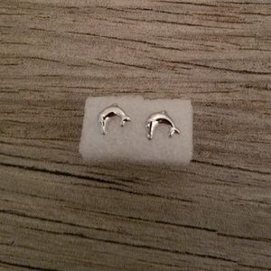 Silver dolphin stud earrings
